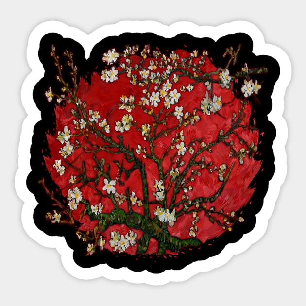 Van gogh abstract Daisy with red Background Sticker by Dezigner007